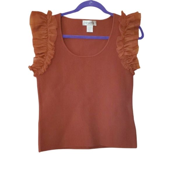 Bailey/44 Rust Ruffle Sleeved Ribbed Top XL - Picture 2 of 6